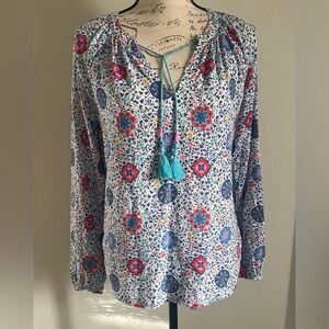 BODEN Gauzy Boho Peasant Blouse Blue/White